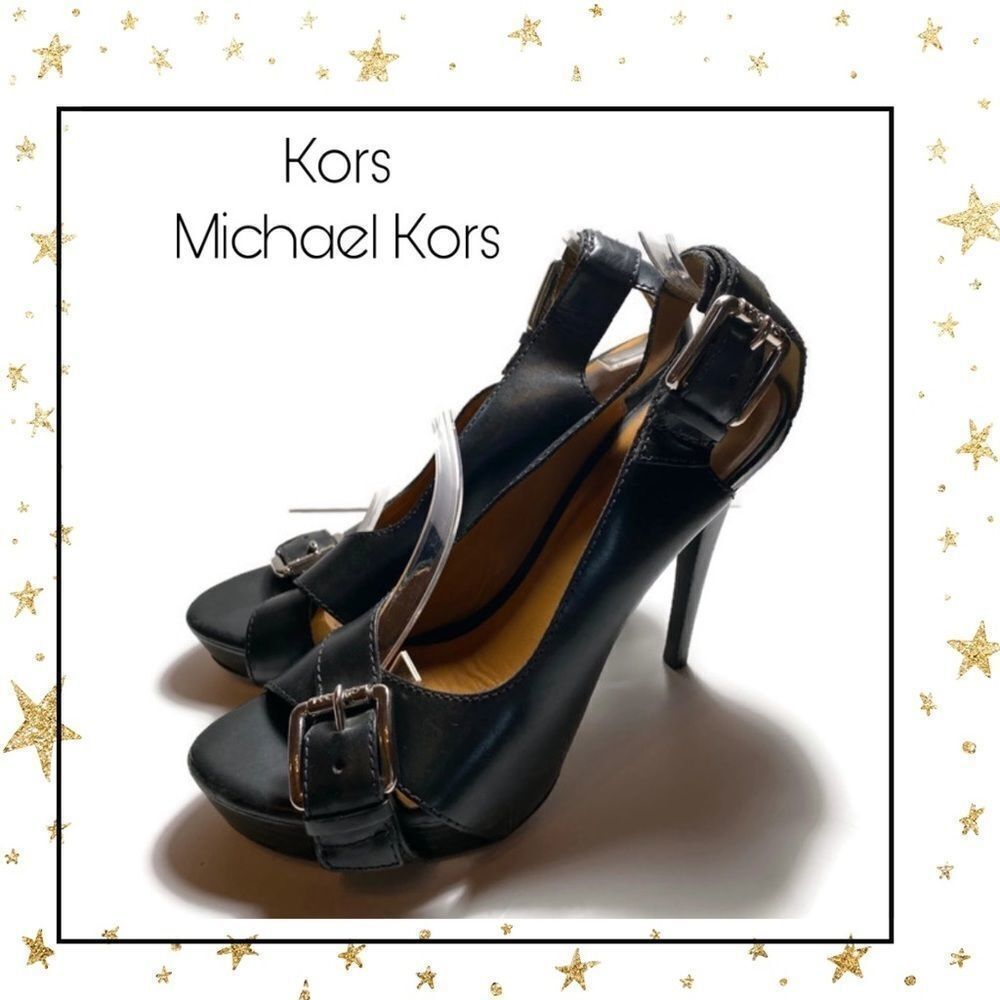 Michael Kors Black Leather Buckle Heels 10